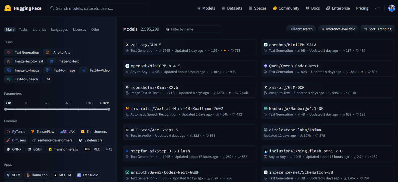 interface hugginface pour des LLM open source