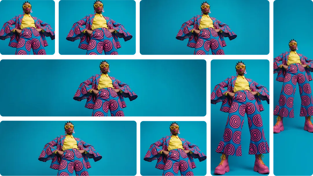 Portrait de mode pop art très stylisé dans différents formats, généré par Nano Banana 2.